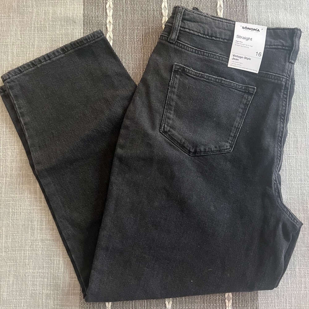 Women's Sonoma High-Rise Straight Vintage-Style Non-Stretch Jeans, Black, NWT